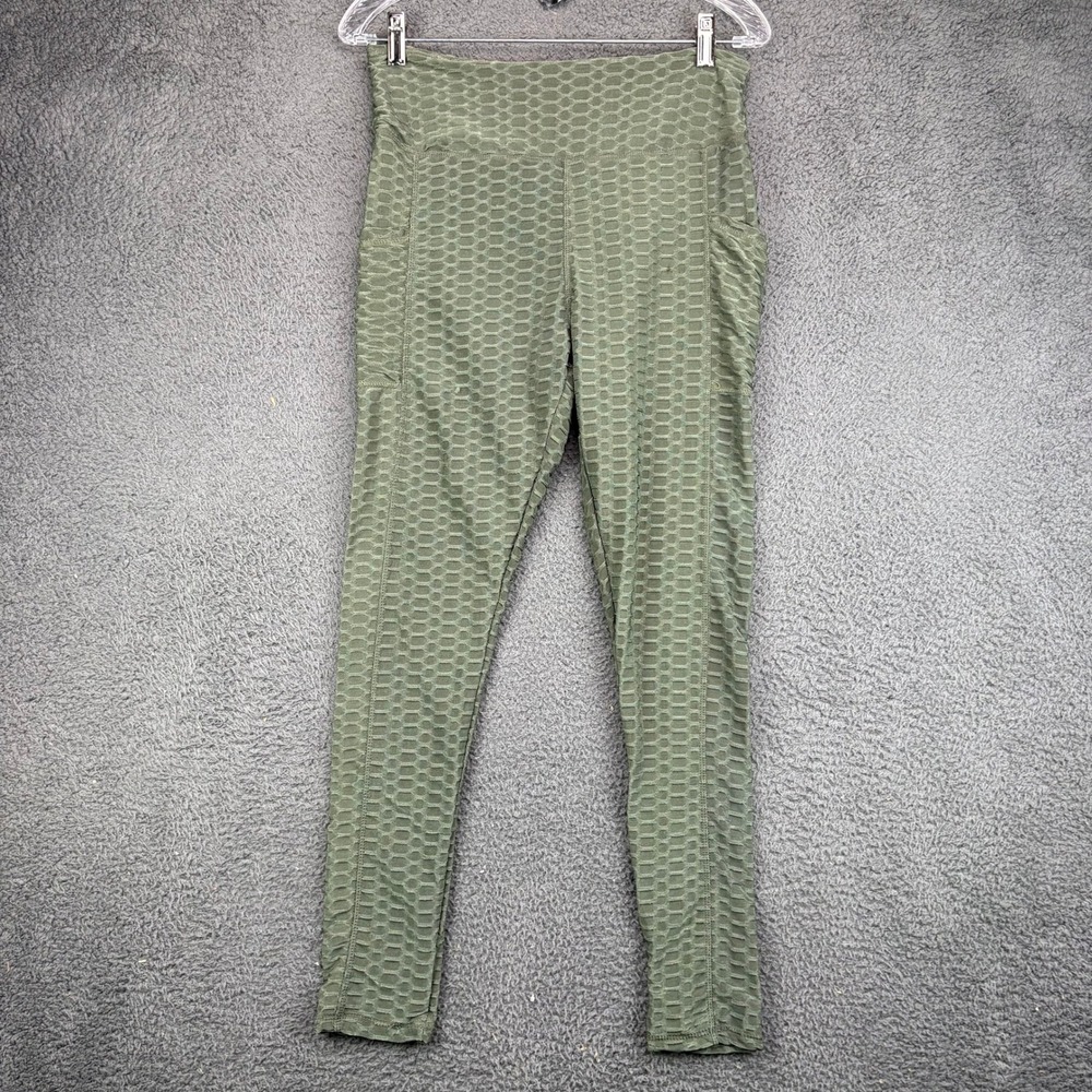 No Comment NY LA Textured Honeycomb Leggings Womens Large Olive Green RK420540